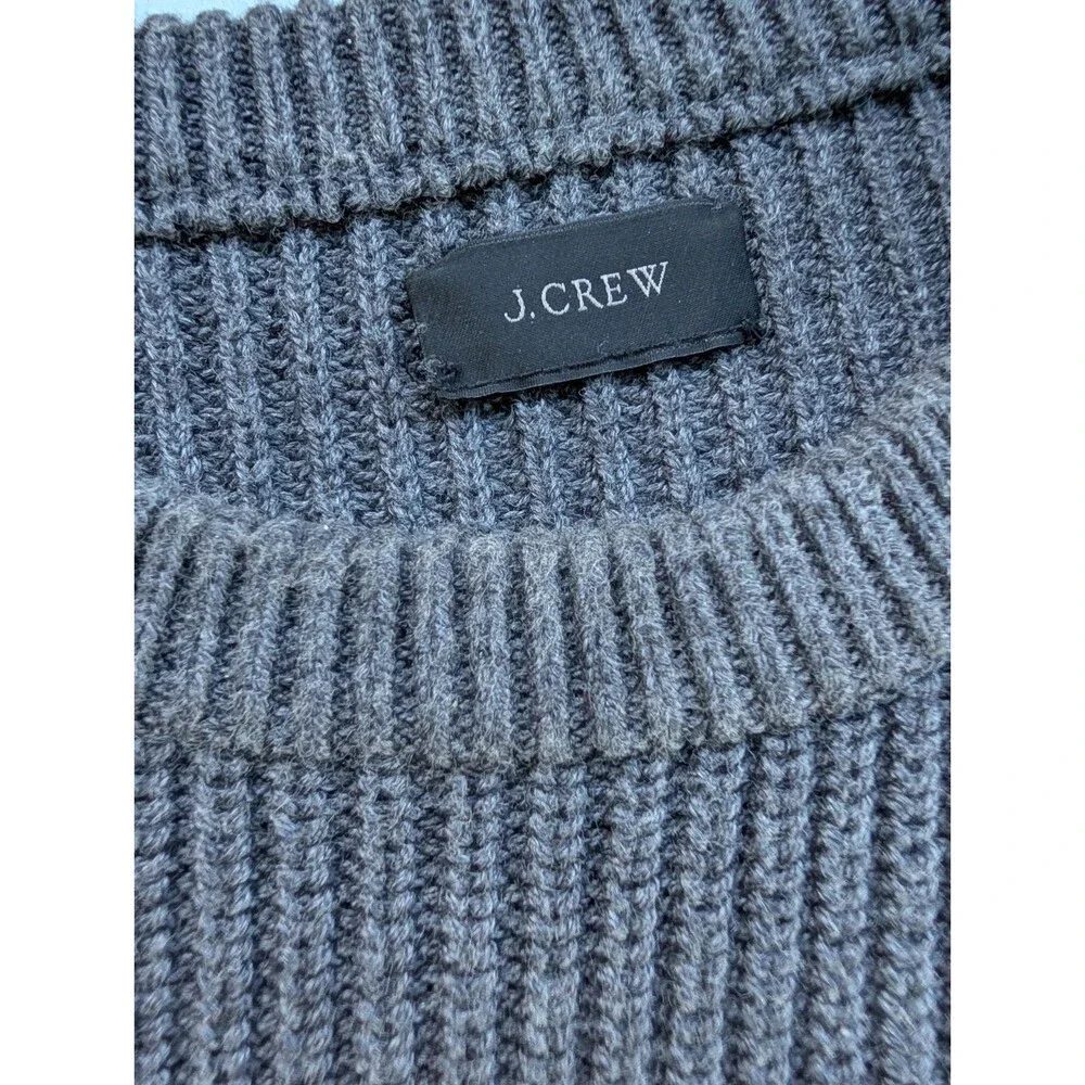 J.Crew Woodsman Knit Sweater Leather Shoulder Patches Cotton Gray Sz Large NEW
